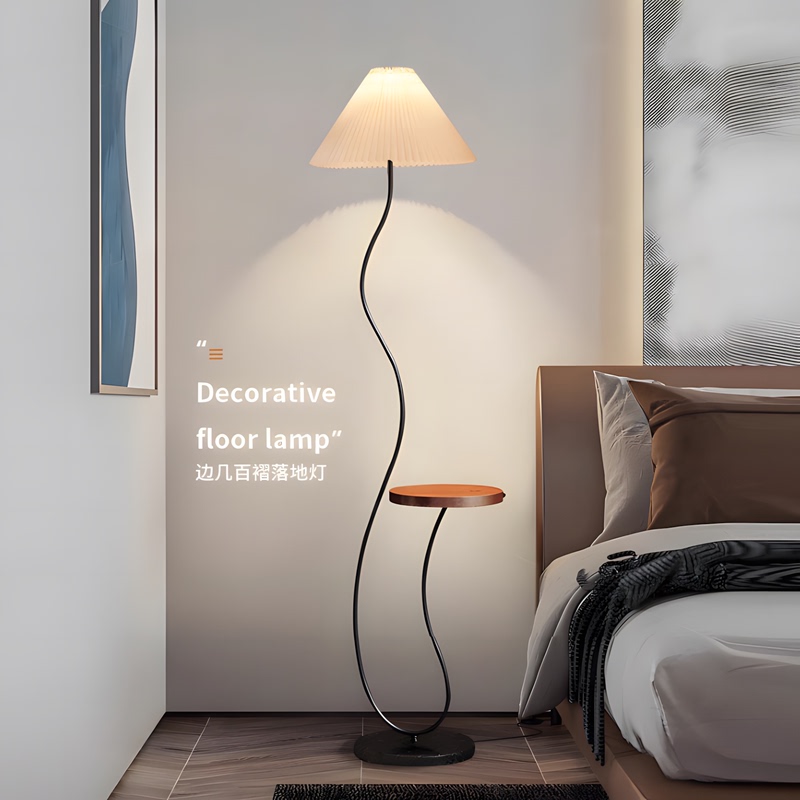 High-End Floor Lamp Next to the Sofa in the Living Room, Ambient Table Lamp, Simple Bedside Table with Light and Storage Shelf Integrated