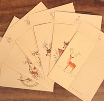 Retro Kraft Paper Mori hipster Elk horizontal line Love Letter Letter 10 Envelopes 10 Letter Paper Set