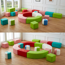 Soft Rubiks Cube Small Round Stool Corner Bench Sofa Chair Childrens Book Corner Soft Seat in the Boutique Morning Classroom