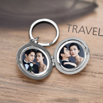 German photo key button double-sided round male and female couple car key chain pendant to figure custom keyring gift