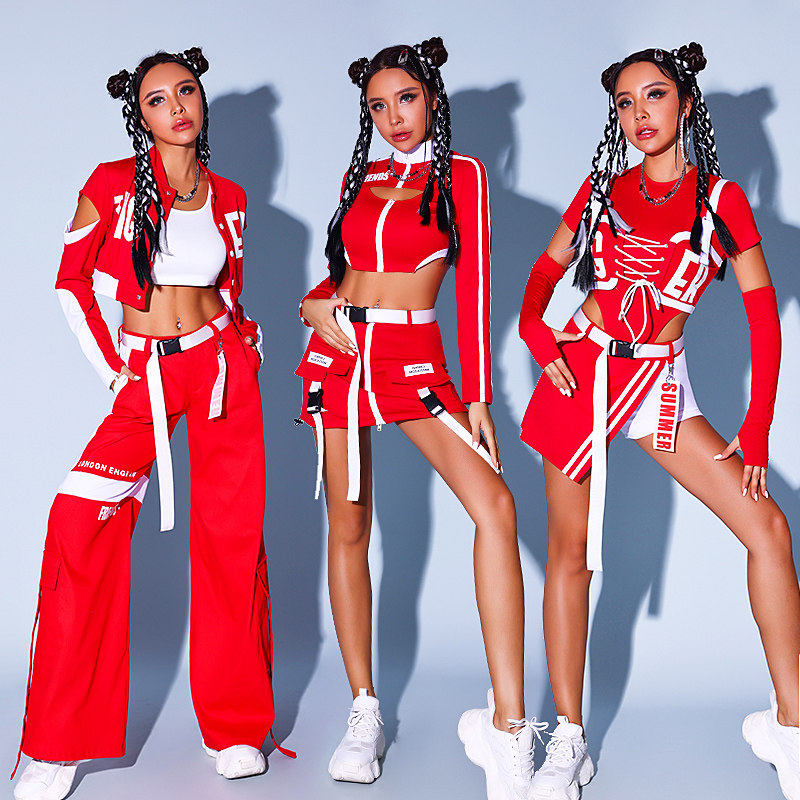 红色打歌服K-pop女团演出服:点燃舞台的韩舞穿搭秘籍!-爵士舞服装-淘宝百科网