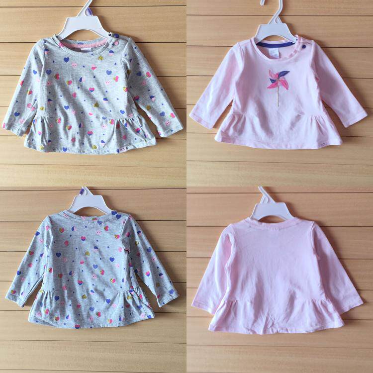 Baby T-shirt long-sleeved cotton girls round neck inner wear spring and autumn tops female baby windmill autumn clothes 0-2 years old