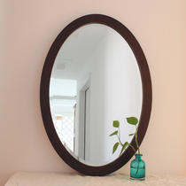 Oval Wooden Bathroom Mirror Hanging Wall Washstand Toilet Mirror Bedroom Mirror Wall-mounted Mirror Makeup Bench Dresser