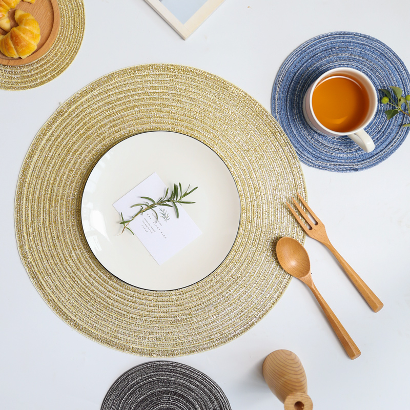 Japanese-style ramie placemat cotton yarn pot mat insulation mat threaded round placemat hand-woven coaster non-slip dish mat