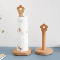 Japanese Cartoon creative solid wood kitchen towel holder Beech oil suction roll paper holder vertical tissue holder storage rack