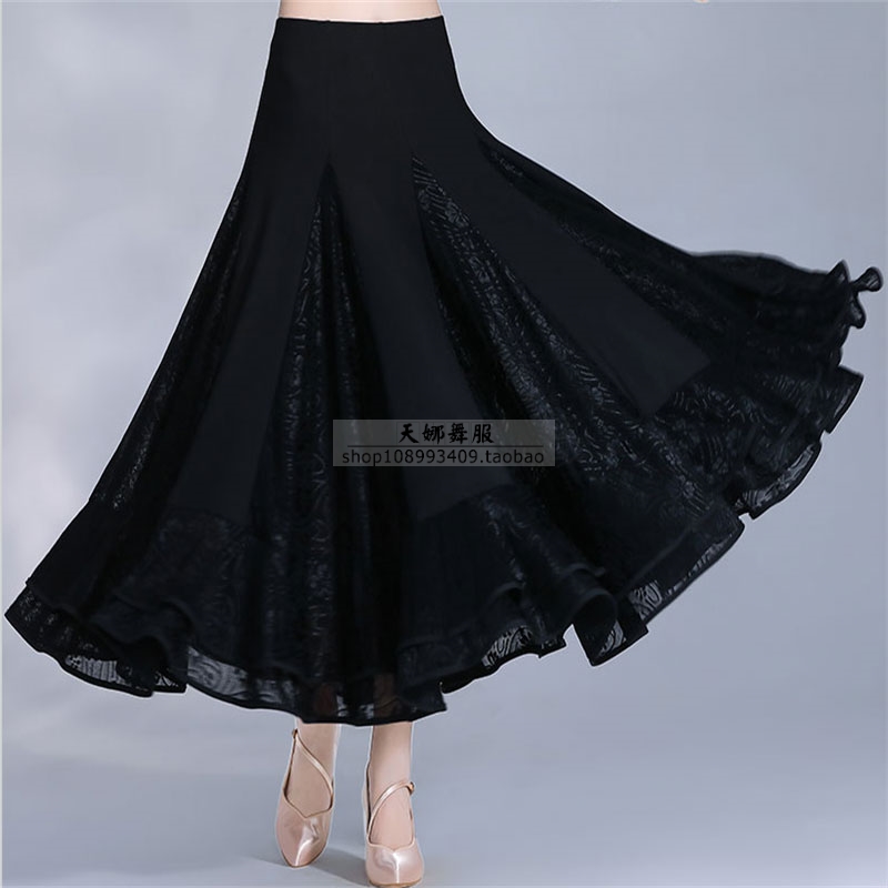 National standard dance big swing skirt dance skirt exquisite lace fabric square dance skirt social dance classical dance skirt autumn and winter