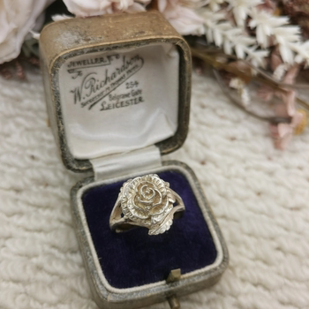 Vintage middle ages european return 925 silver rose ring complete standard no. 18