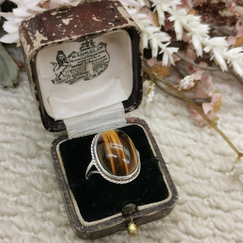 Vintage middle ages european return 925 silver tiger eye stone ring complete standard no. 14