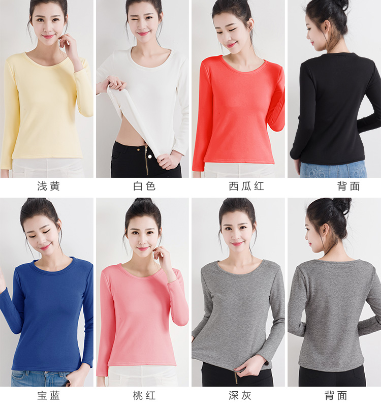 Mùa đông thấp cổ tròn và nhung dày đa năng cotton slim đáy áo sơ mi nhiệt dài tay T-Shirt của phụ nữ áo sơ mi