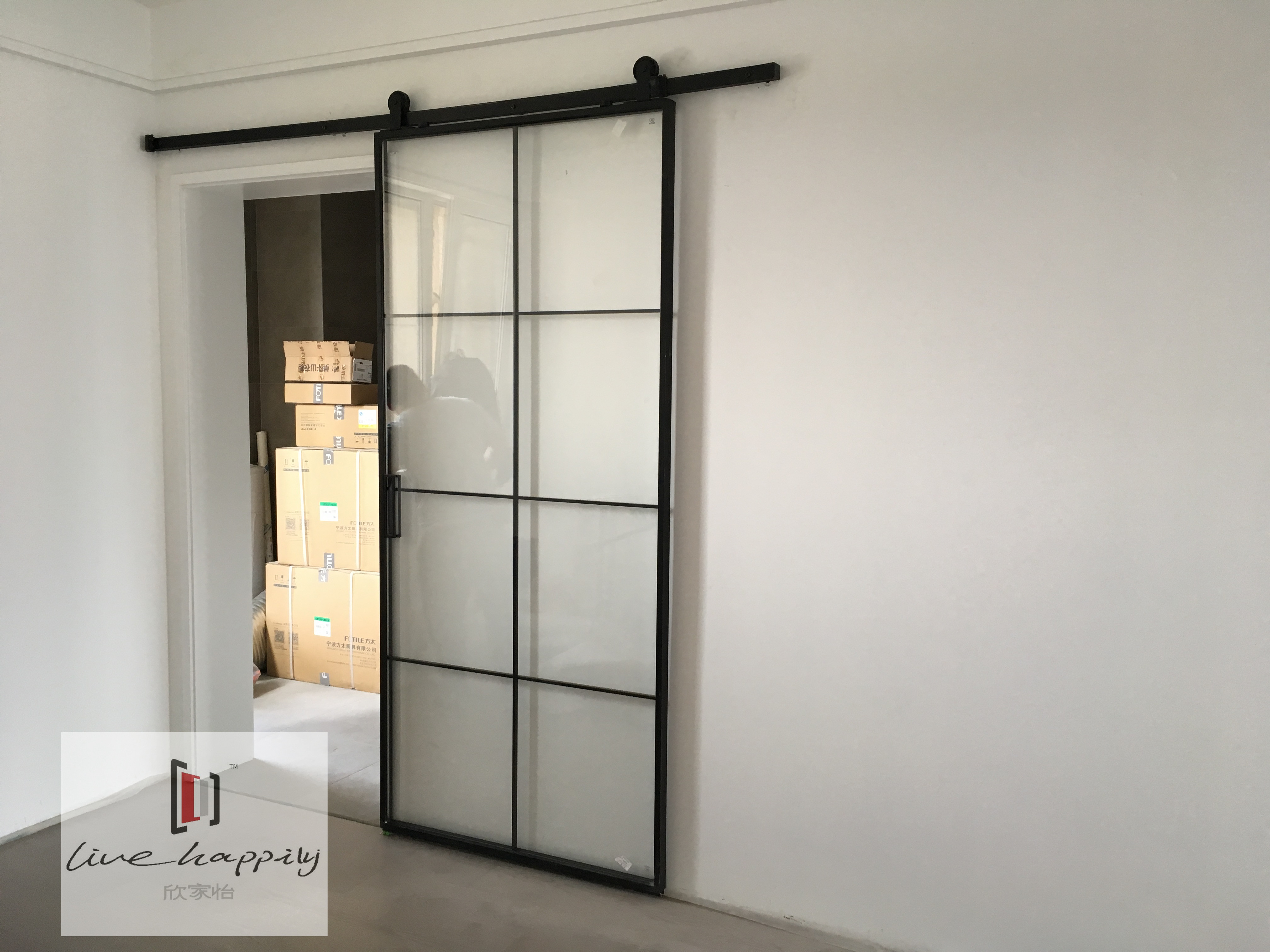 Light extravagant minimalist narrow side glass barn door hanging wheel Ramen aluminium magnesium alloy moving door kitchen book room Living Room Compartment