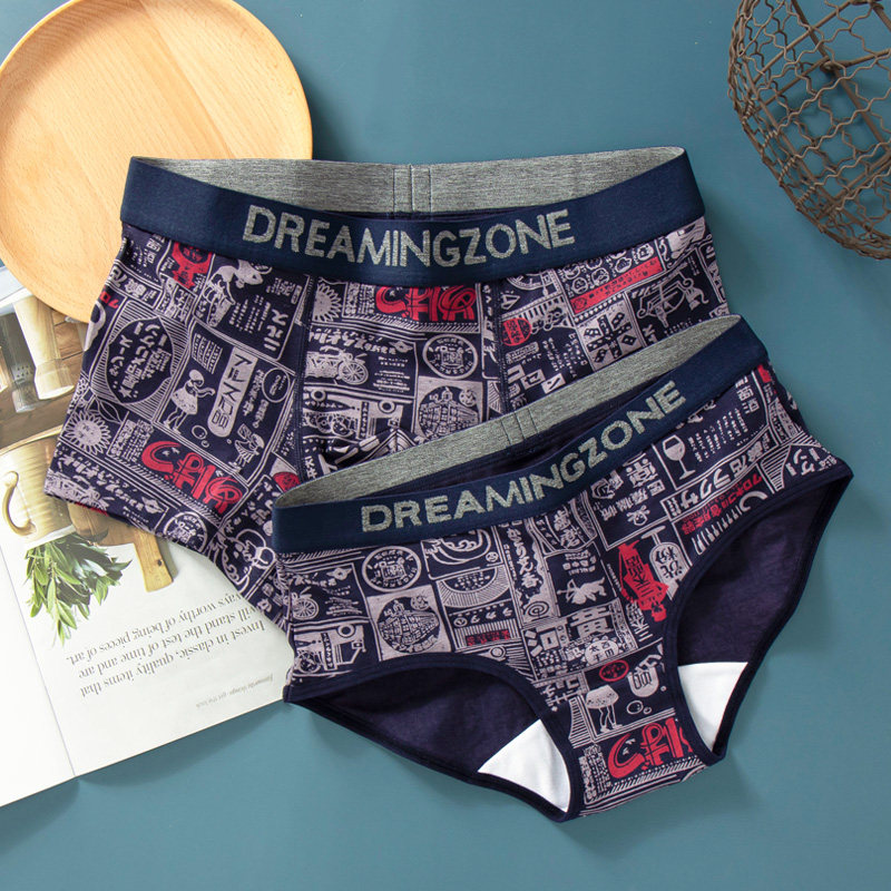 Couple underwear men and women new creative graffiti suit modal cotton file red double Japanese personality pants