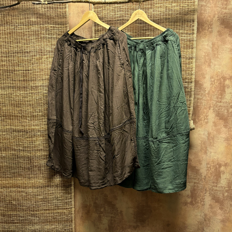 5501Mk Mori Girl Style Summer New Product Linen and Tencel Splicing Loose Large Size Wide-Leg Culottes
