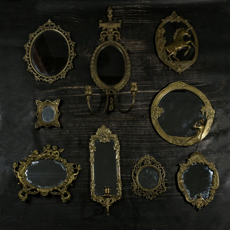 Vintage Western Antique Pure Brass Large Mirror Photo Frame Retro Photography European-Style Old Object Fine Decoration Soft Furnishing Vintage Western Antique Pure Brass Large Mirror Photo Frame Retro Photography European-Style Old Object Fine Decoration Soft Furnishing