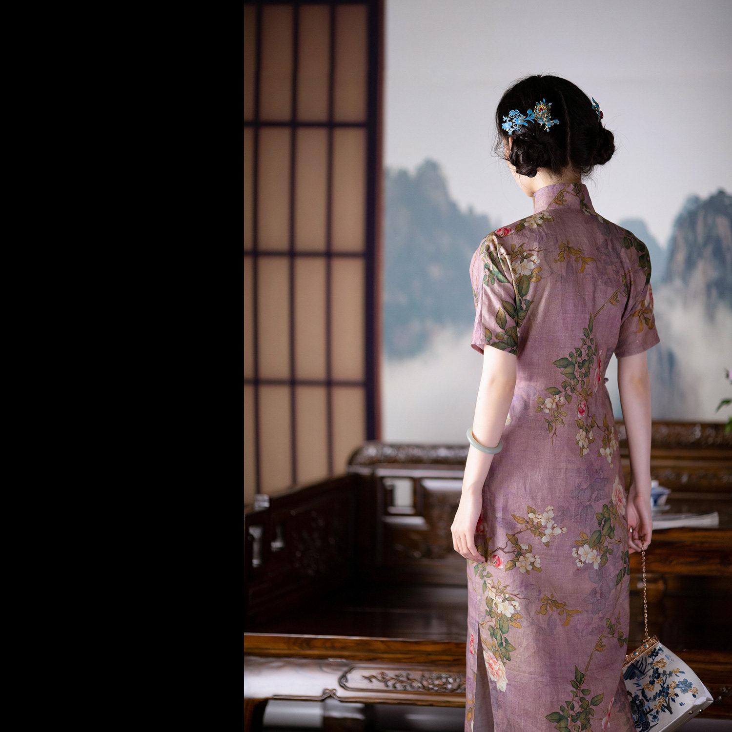 Yu Lin Chun / Republic of China style collar plate buckle full placket slim slim modified cheongsam long version vintage temperament