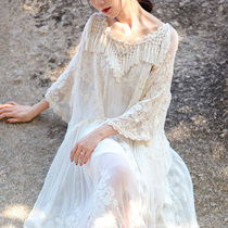 The spring and summer fairy wind silk heavy industry embroidered lace loose tassel holiday casual dress