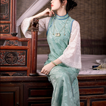 Sky Cliff Aromas -- a city wind flop -- Spring and summer autumn Chinese style Republic of China Wind leave Two improved version qipao womens dress