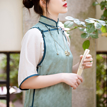 Rulan incense -- Republic of China Wind comeback Two standings Collar Tray Buttoned Double Flap No Province Short Sleeve Qipao Jacquard Satin Dress
