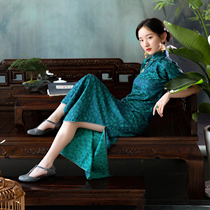 Acacia dyestuffs spring and autumn summer silk Su brocade retro Republic of China style Chinese style city wind Catkins short sleeve high-end cheongsam