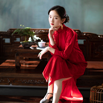 Pick up the red makeup spring and autumn retro Republic of China style one city wind wool old satin traditional wedding dress ancient cheongsam