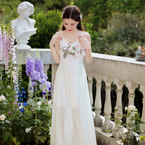 Peacock-summer limiters -- Snow spinning a City Wind Wool Embroidered Harnesses Retro Fairy Wind Holiday One-piece Dress