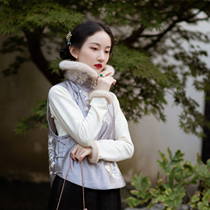 Embroidered treasures -- autumn and winter style retro-style daily Chinese-style embroidered marclamping Yuans fur collar blouses women thicken young and short