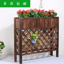 Carbonized anticorrosive wood outdoor balcony flower stand solid wooden grid flower frame fence screen partition flower pot stand