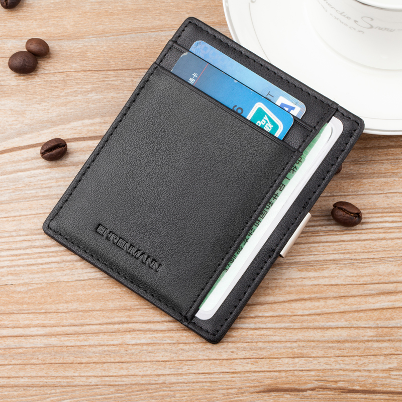 German EHRENMANN men's card bag ultra-thin genuine leather wallet large capacity headlayer cow leather metal money clip small