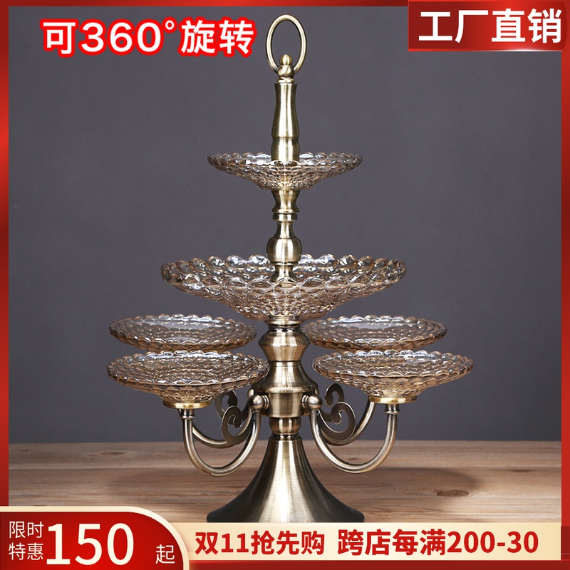 European-style crystal glass multi-grid fruit plate double-layer three-layer American creative living room coffee table candy plate dried fruit fruit plate
