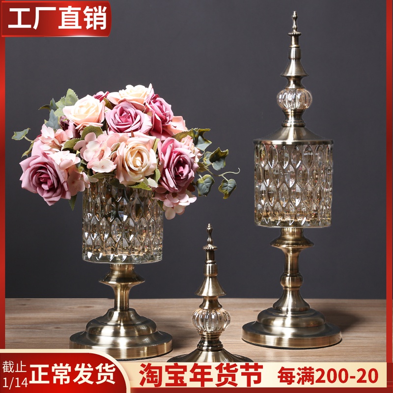 European-style light luxury crystal glass vase decoration storage tank creative American-style living room dining table model room decoration