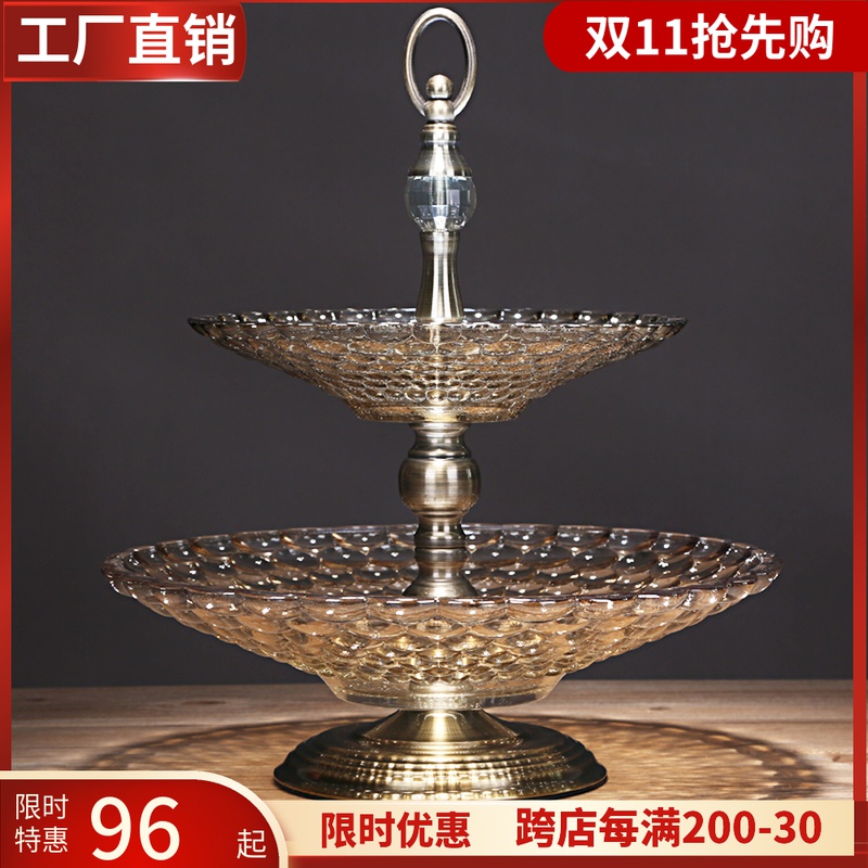 European-style double-layer fruit plate crystal glass American light luxury modern creative living room coffee table decoration home fruit plate