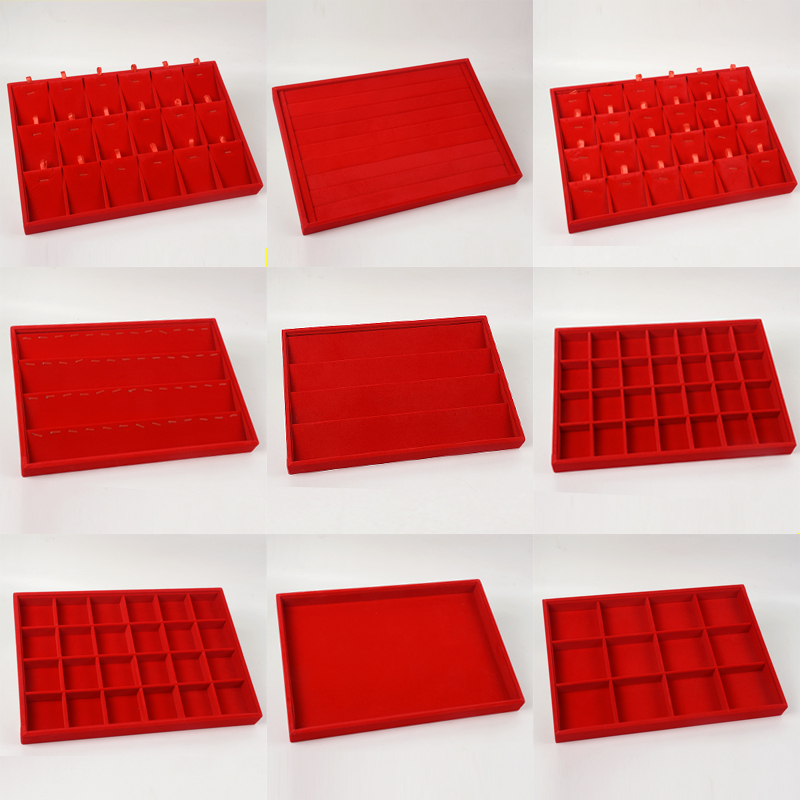  Red Velvet Display Tray for Gold Rings, Large Red Tray for Pendants, Necklaces, Bracelets, Jewelry Red Tray