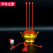 Plug-in battery dual-purpose electronic incense burner candle home dedicated to the God of Wealth Guanyin simulation LED light for Buddha