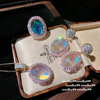 New colorful opal crystal three-piece set of second-hand necklaces niche fashionable temperament set