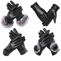 Winter cycling leather gloves cold-proof warm plus Velvet female touch screen mens motorcycle winter driving gloves thickened windproof