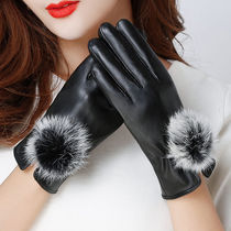Winter cold leather gloves warm plus Velvet female touch screen mens motorcycle driving in winter gloves windproof cycling