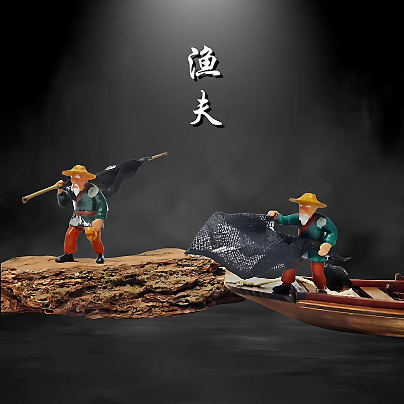 Chinese-Style Desktop Micro-Landscape Ornaments, Ancient Figures, Decorative Rocks, Bonsai, Fishing Boat, Fisherman, Herbalist, Hua Tuo