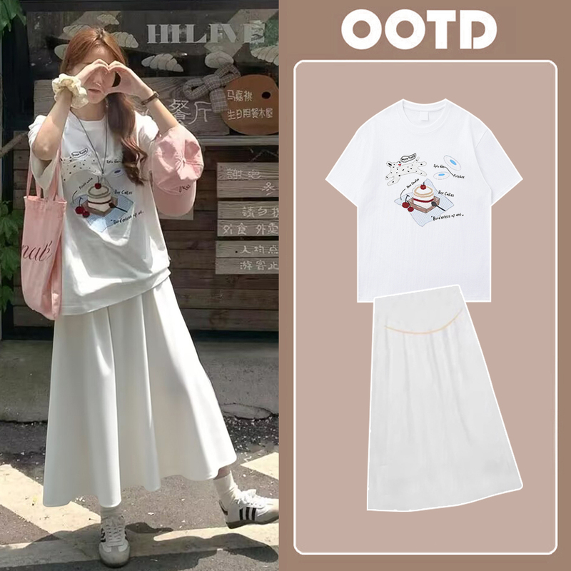 Maternity Summer Suit, New Korean Style Pure Cotton Short-Sleeved T-Shirt Top, High-End Pregnancy Wear, Loose Two-Piece Set