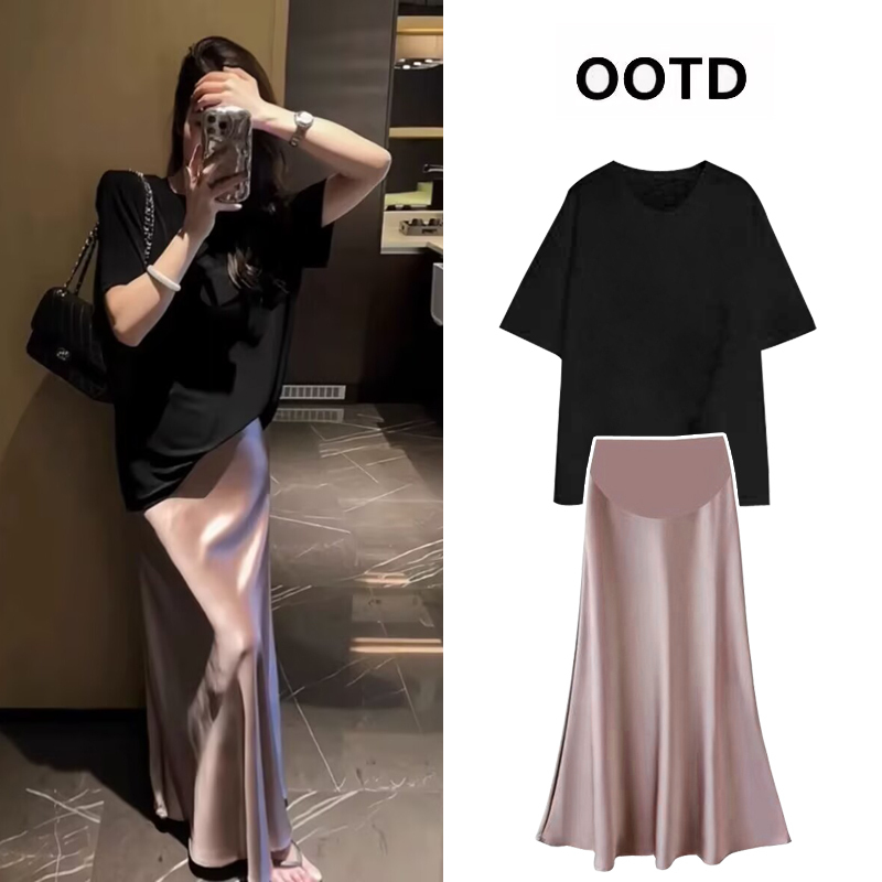 Maternity Summer Outfit Set 2025 New Tea-Style High-End Elegant Fashion Dress Set