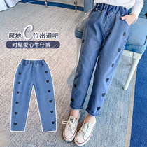 Girl Pants 2022 New Spring Autumn Dress Trendy Casual Long Pants Girl Loose Autumn children Korean version jeans