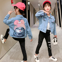 Girl Denim Jacket Spring Autumn Clothing Easy Foreign Air Short blouses Childrens CUHK Scout Long sleeves Han Edition Fall clothes