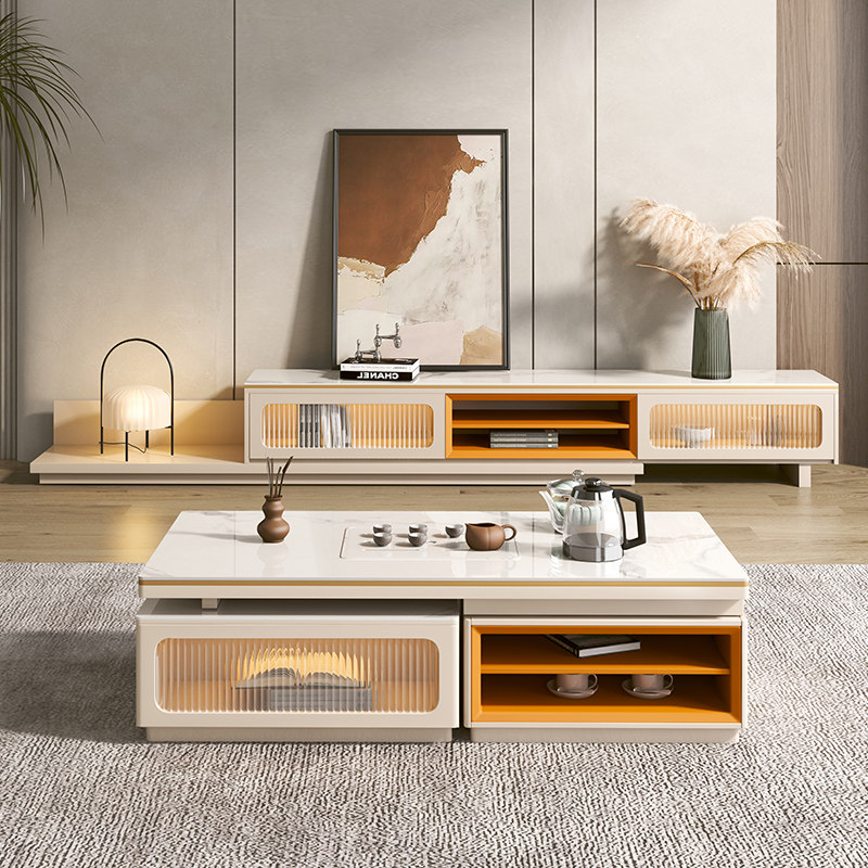 Italian-style Kung Fu rock board tea table tea set tea set tea set small apartment light luxury home TV cabinet combination