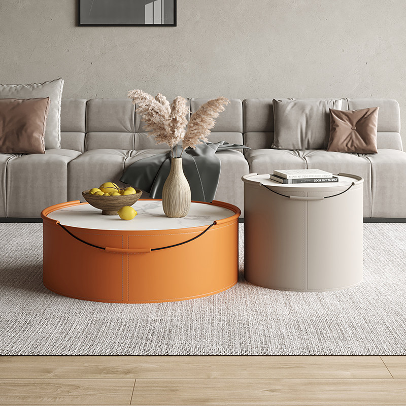 Light luxury slate round coffee table combination Italian small apartment living room home modern creative net red minimalist round table