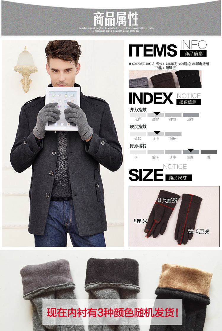 Gants pour homme en Laine Cachemire - Ref 2782640 Image 12