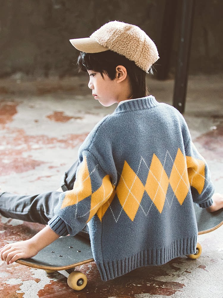 Boys' knitted sweater cardigan jacket 2020 new spring and autumn clothing children's foreign style woolen bottoming shirt Korean style top trend