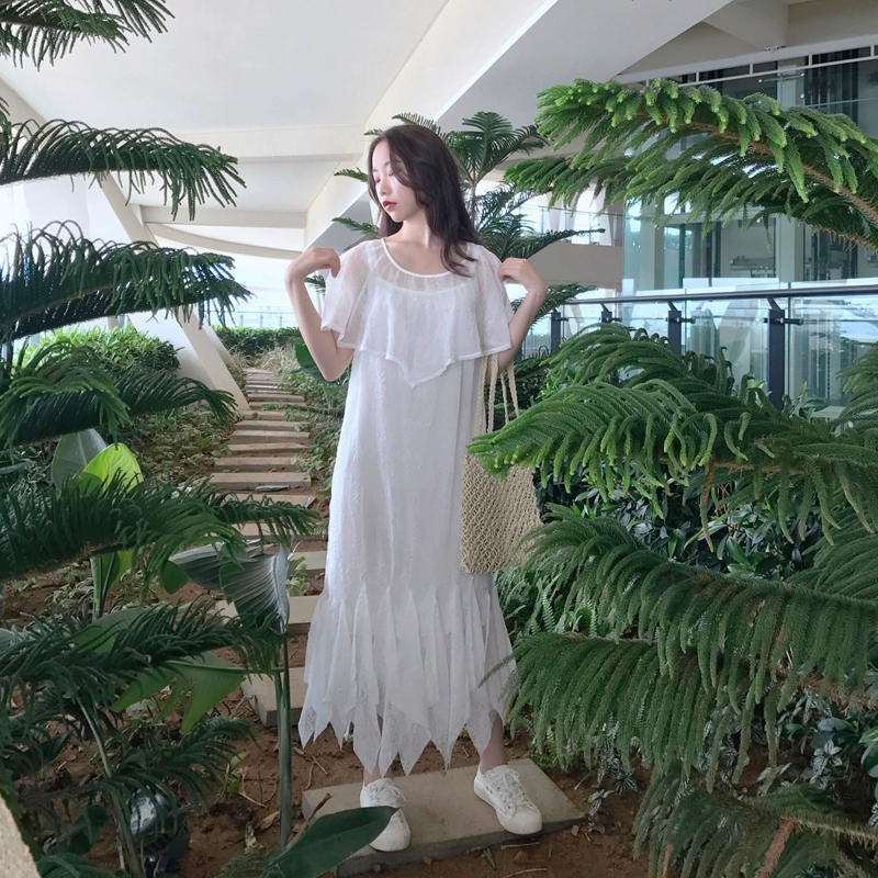 SENYARA sóng trôi giữa mùa hè trắng tinh khôi tình yêu đầu tiên dài nhàu nhĩ áo choàng lông vũ mùa hè - Sản phẩm HOT