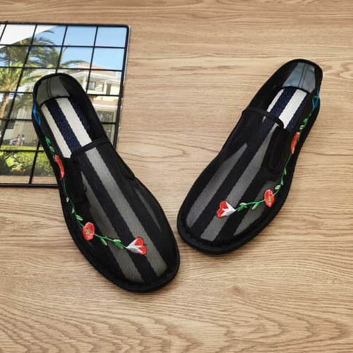 Летние дышащие сетчатые слипоны, дезодорированные туфли, с вышивкой, мягкая подошва