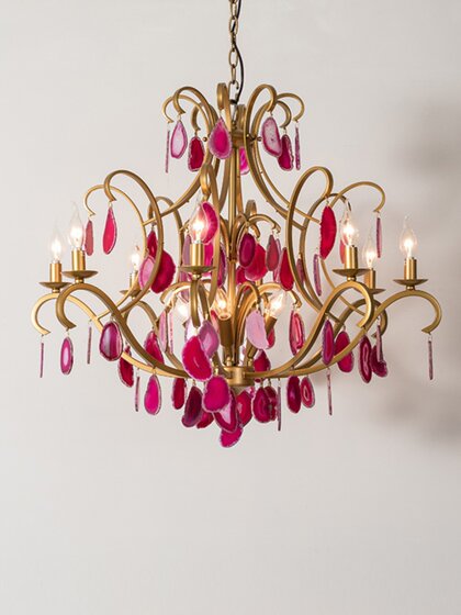 American-Style Minimalist Bedroom Chandelier, Dining Room Lamp, Creative and Unique Rose Red Agate Crystal Living Room Chandelier, French Romantic Lamp
