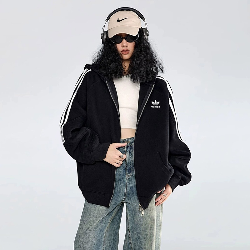 Autumn and Winter Clover Casual Hooded Sweatshirt Jacket Loose Fit Unisex Adidas Zip-Up Thick Cardigan
