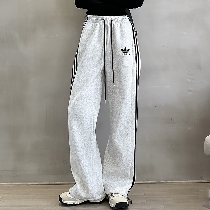 Three-Stripe Autumn and Winter Sweatpants for Women, Adidas Loose Wide-Leg Drawstring Versatile Casual Couple Pants