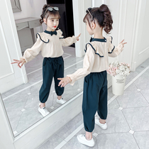 Port Wind Girl Spring Autumn Suit Tide Cards CUHK Childrens New Foreign Air Spring Clothing Online Red Girl Han Edition Children Two Sets
